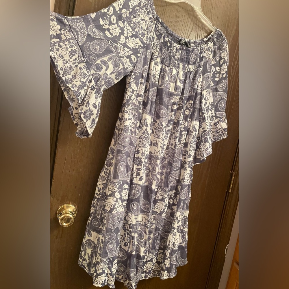 Mlle Gabrielle blue Floral Dress flutter bell sleeve ruffles Sz 1x